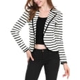 thumbnail image 2 of INSPIRE CHIC Women's Notched Lapel Button Decor Thin Striped Blazer S Black White, 2 of 8