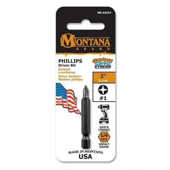 Montana Brand MB-65019 2 in. Phillips No.1 Driver Bit 10 Pack