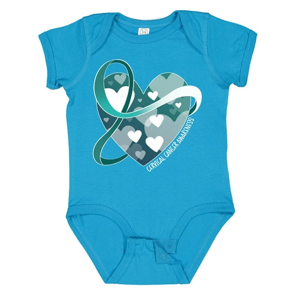 Inktastic Cervical Cancer Awareness Teal and White Ribbon Around Heart Boys or Girls Baby Bodysuit