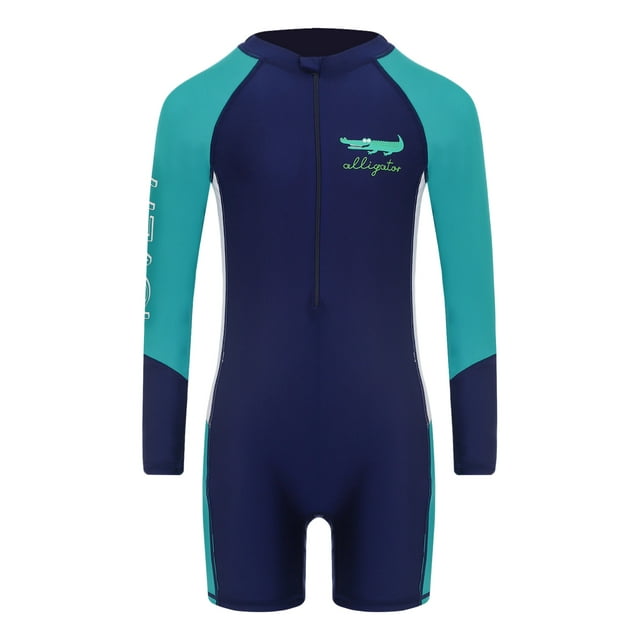 Haitryli Kids Rash Guard Swimsuit Boys Front Zip Swimwear Long Sleeve Bathing Suit UV Protection Green 4XL