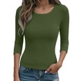 thumbnail image 2 of Womens Tops Spring and Summer Pure Color Stripes High Elastic Long Sleeved Undershirt Top, 2 of 4