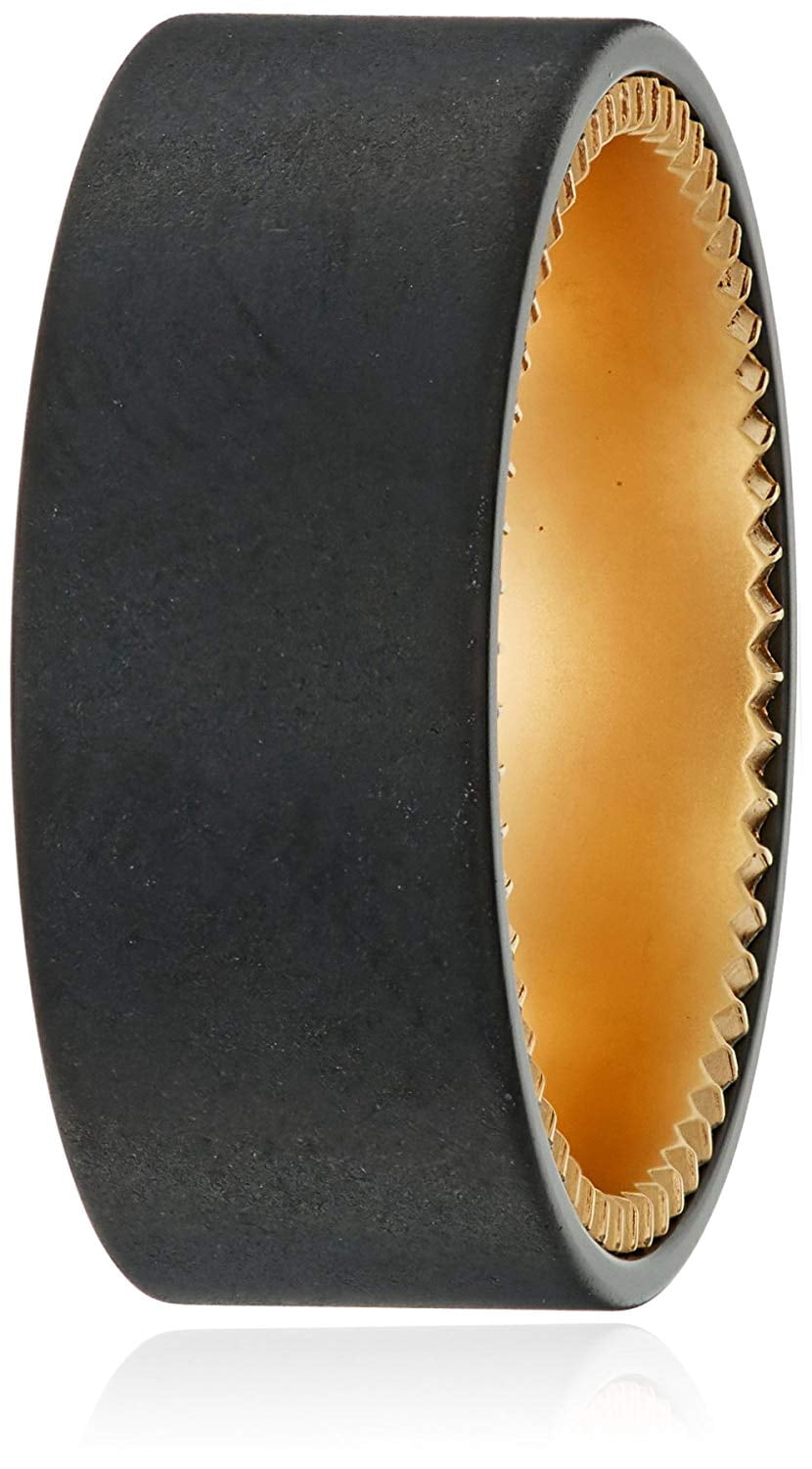 Men's Black Ion Plated Sapphire Tungsten and Titanium 9mm Gold Interior Sandblast Finish Wedding Band, Size 11.5