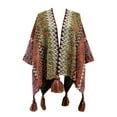 thumbnail image 3 of Women's Soft Knit Shawl Tassel Fringed Wrap Color Block Cardigan Sweater, 3 of 5