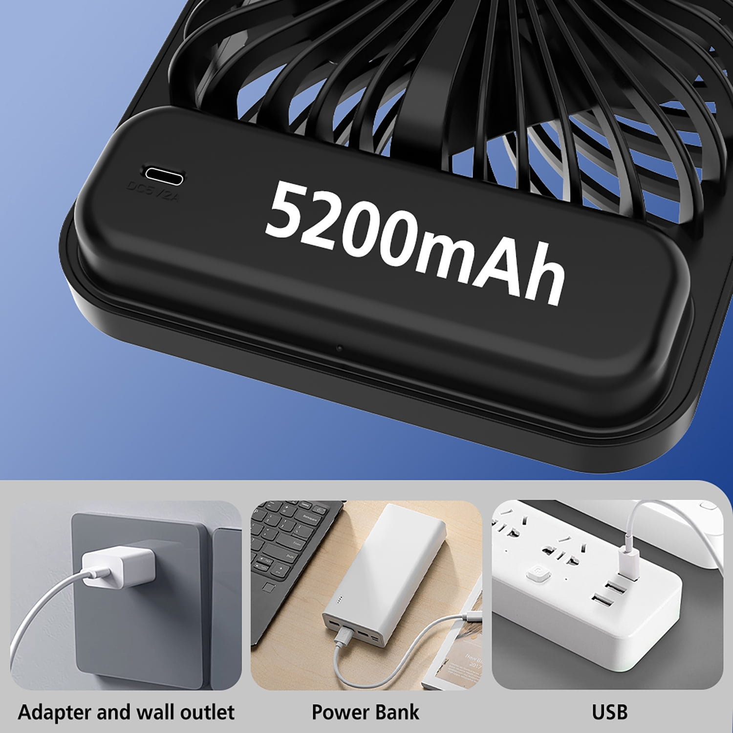 Mainstays 4" 3-Speed Portable Rechargeable Foldable Fan with Lighted Button, Black, Model#FN1041NBK, New 2026 Model