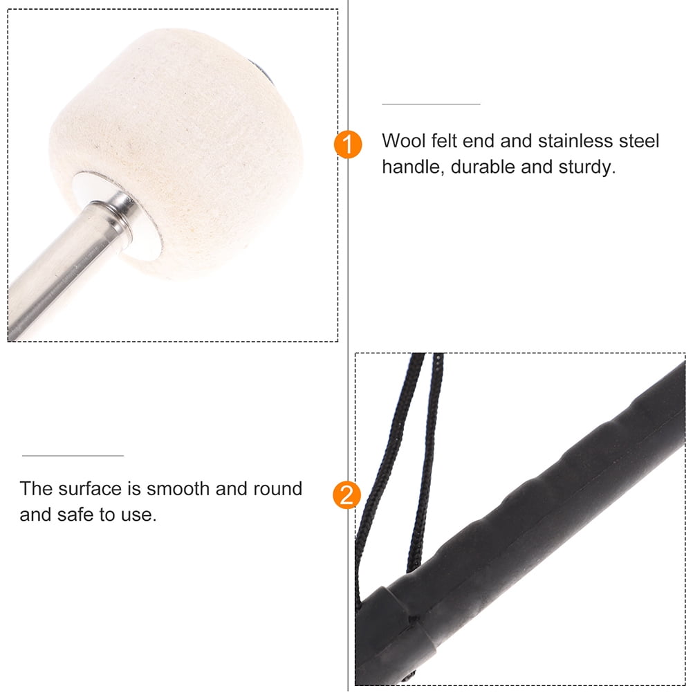 Worgeous 6 pcs  Felt Bass Drum Mallets Wool Felt Mallets Sticks with Stainless Steel Handle Instrument Percussion Mallets