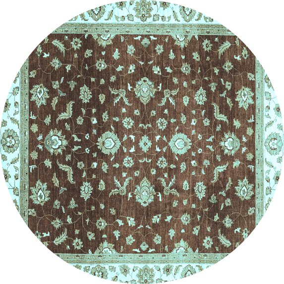 Ahgly Company Indoor Round Oriental Light Blue Traditional Area Rugs, 3' Round