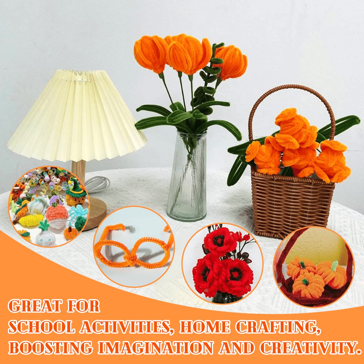 Pipe Cleaners Chenille Stem Set,Easter Fuzzy Sticks Pipe Cleaners Bulk for Arts and Crafts,Home Decoration-Dark green + orange red