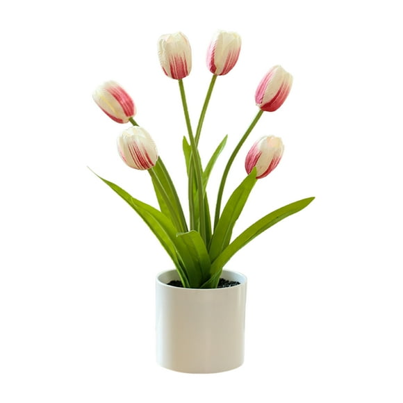 Six-headed Tulip Bonsai Simulation Flower With Flowerpot Living Room Bedroom Tulip Pot Home Decoration