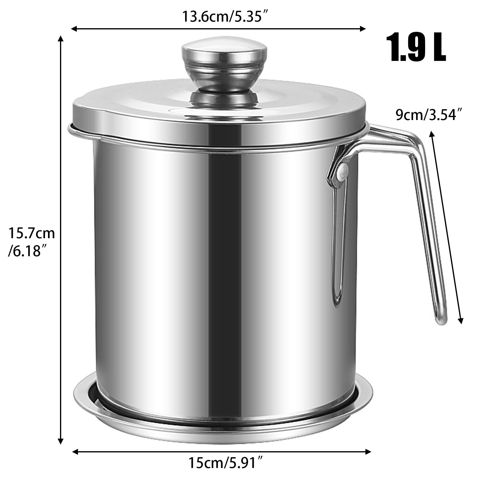 US$ 16.98 - Bacon Grease Container with Fine Strainer and lid, 1.4-litre  Capacity Stainless Steel Grease Container - m.