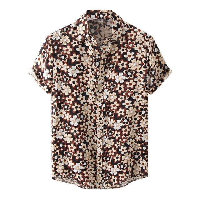 Playeras Camiseta de manga corta con solapa y hebilla con estampado de y ocio para hombre (Brown, 3XL)