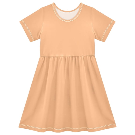 joogoo Light Orange Girls' Short Sleeve Dress Kids Dresses 5-6T