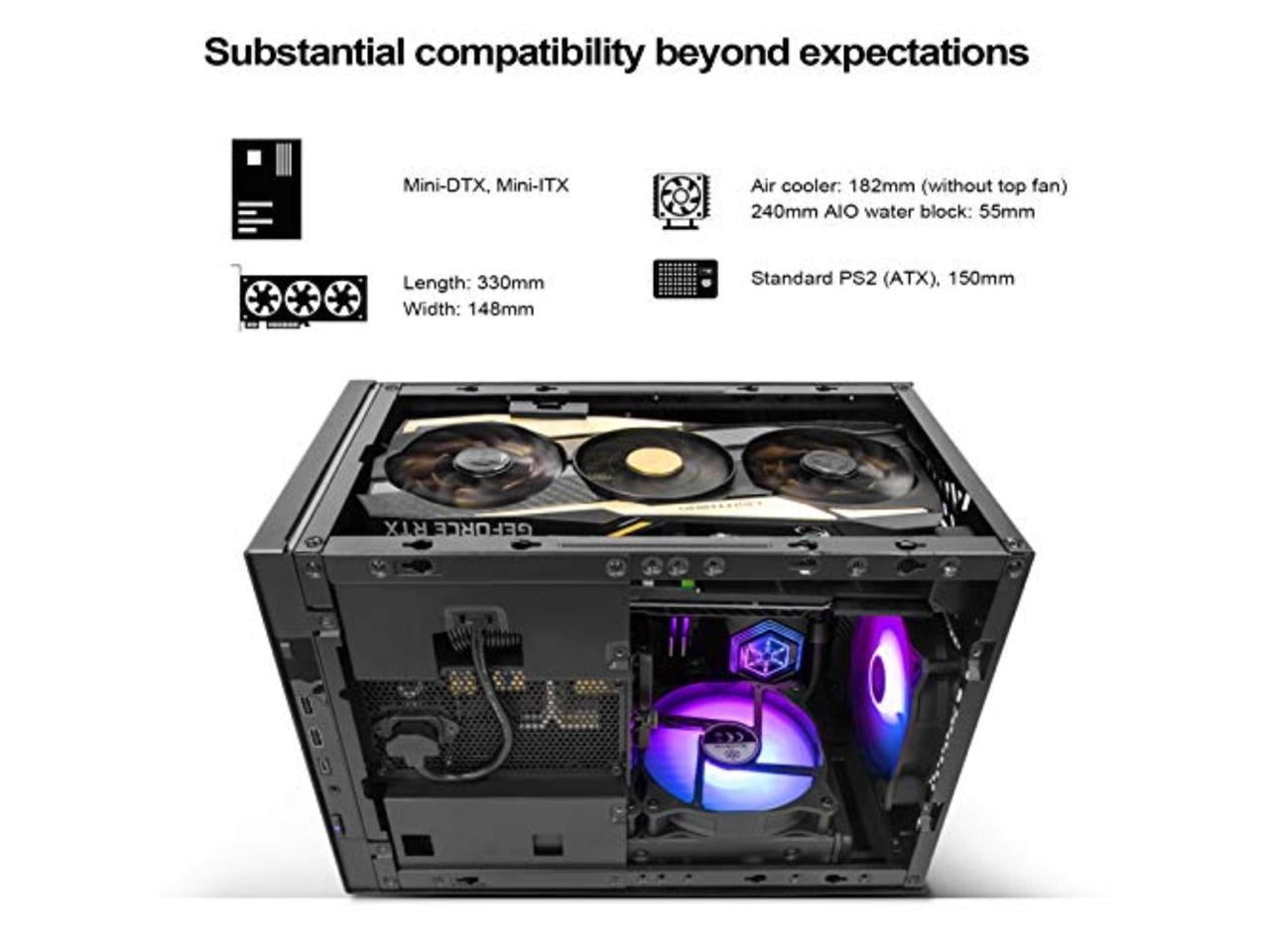 Silverstone SUGO 15 mini-ITX, Aluminum, supports 3 slot full length GPU / ATX PSU / 240mm AIO, USB Type-C x 1, SST-SG15S - Silver