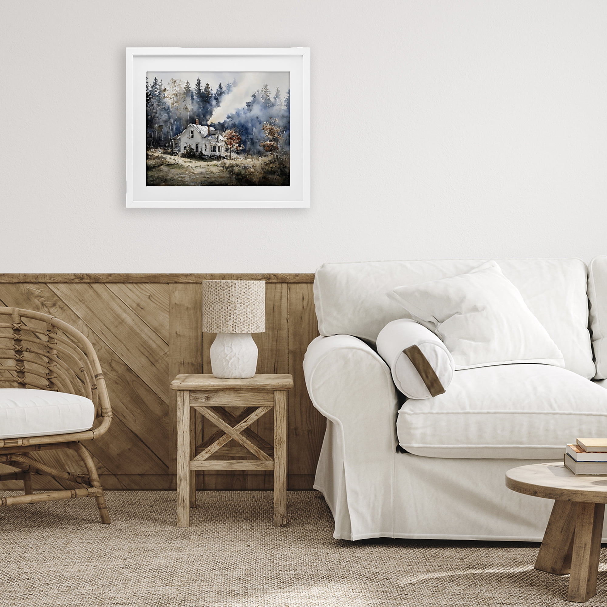 Stupell Industries Indigo Smoke at Woodland Cottage White Framed Print Under Glass, design by Franklyn Gregory