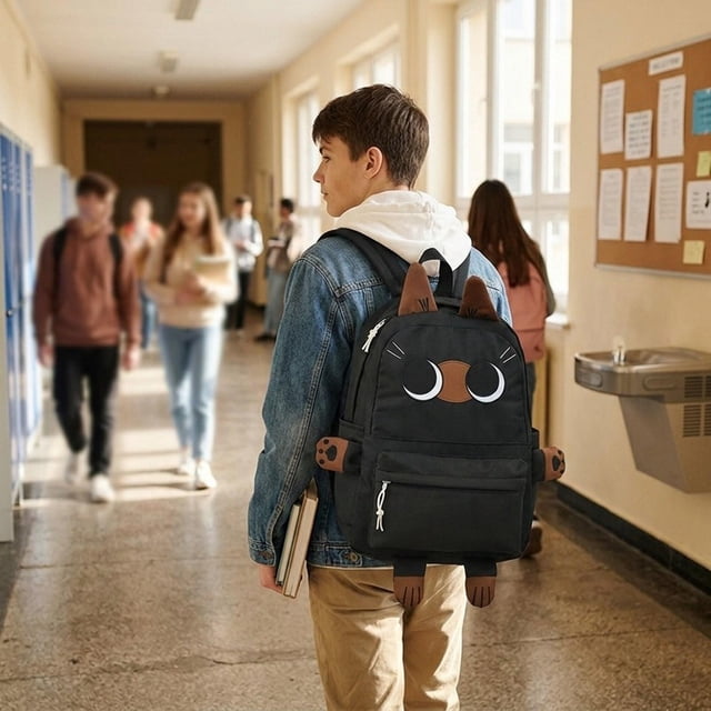 Mochila escolar, bolso escolar con cremallera, bolsa de viaje para fiestas al libre, camping y viajes. Negro