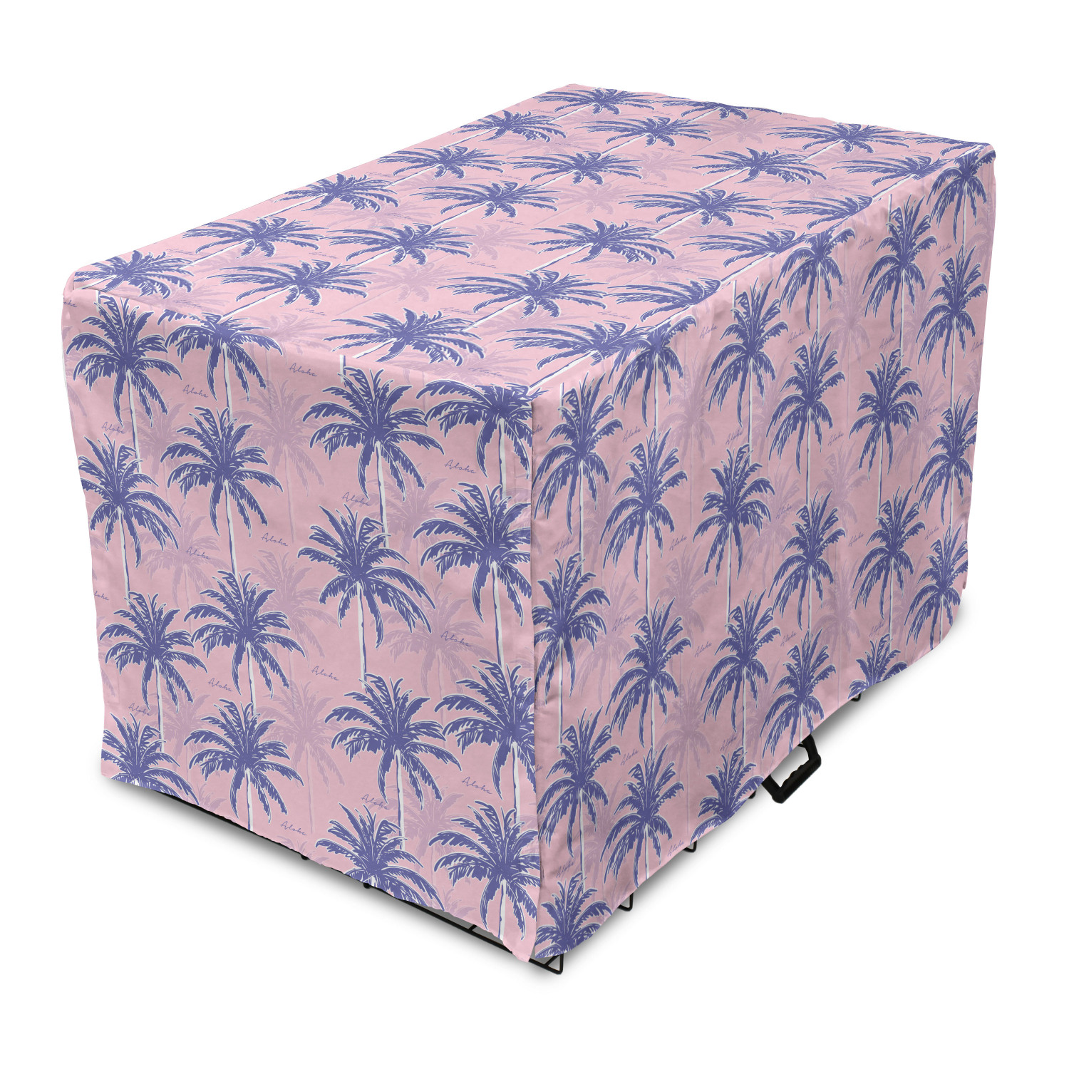 Exotic Dog Crate Cover, Rhythmic Abstract Palm Leaves and Aloha in ...