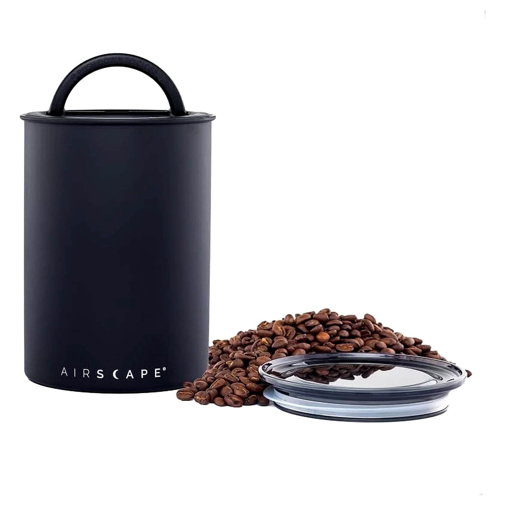 Planetary Design Airscape Stainless Steel Coffee Canister | Food Storage Container | Patented Airtight Lid | Push Out Excess Air Preserve Food Freshness (Medium, Matte Black)