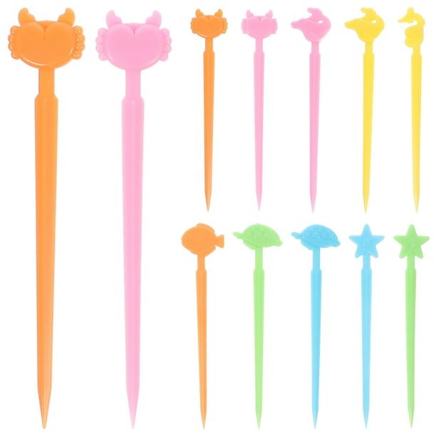 40 palillos de frutas de dibujos animados, decorativos para tartas, aperitivos, reutilizables, de plástico.