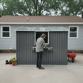 thumbnail image 2 of JXXRZ 10x8 FT Outdoor Metal Storage Shed, Lockable Garden Tool Shed with Windows, Double Doors, Gray, 2 of 13