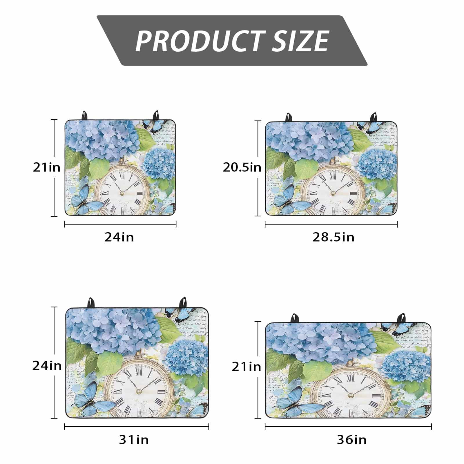 Blue Hydrangea Retro Stove Top Cover for Electric Stove, Heat-proof & Non Slip Glass Top Stove Cover Protector, Spring Summer Clock Butterfly Kitchen Flat Cooktop Rubber Mat 24x21 Inches