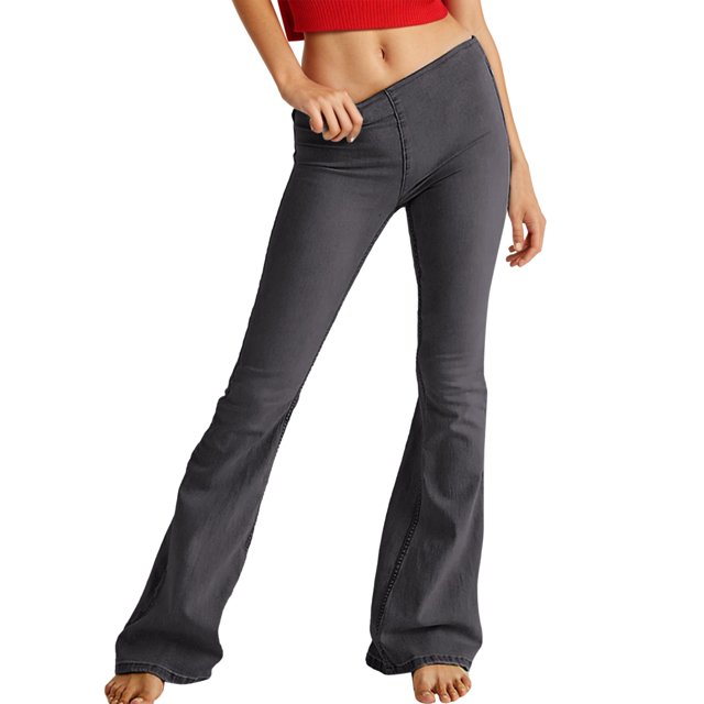 PEASKJP Pantalons en Denim Élégants pour Femmes, Évasés, Rétro, à Jambes Larges, Noirs S
