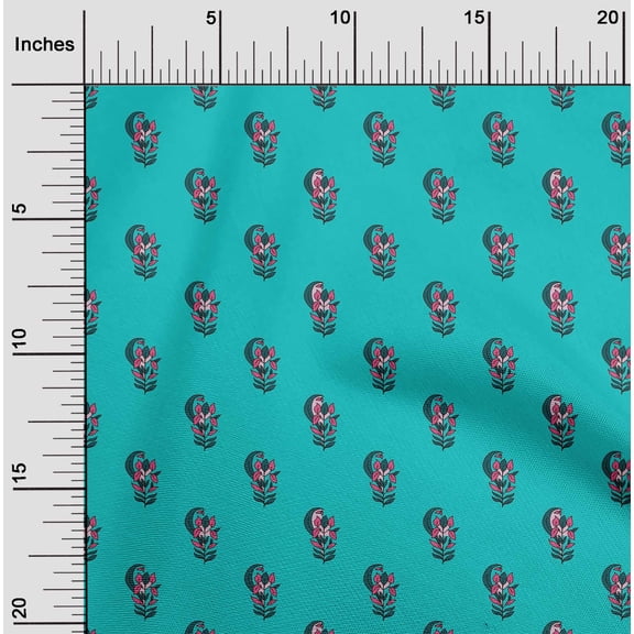 oneOone Viscose Chiffon Turquoise Blue Fabric Leaves & Floral Block Craft Projects Decor Fabric Printed By The Yard 42 Inch Wide
