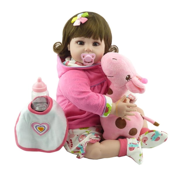 22'' Modelo de Muñeca Renacida Cuerpo de Silicona Articulada Realista con Biberón, Chupete, Jirafa, Babero Sunnimix Reborn Doll 22 Inch Girl