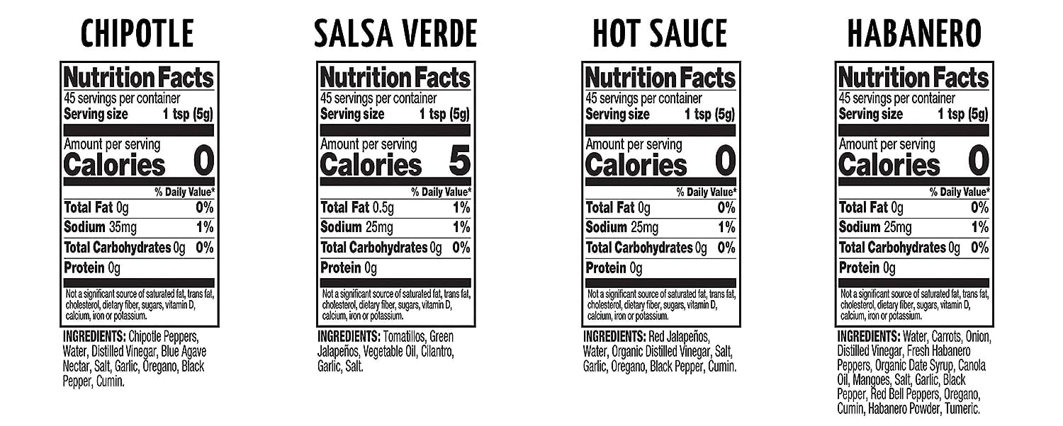 Tia Lupita Foods Hot Sauce Variety Pack Jalapeño, Salsa Verde, Habanero & Chipotle, 8 Oz 4 Bottles