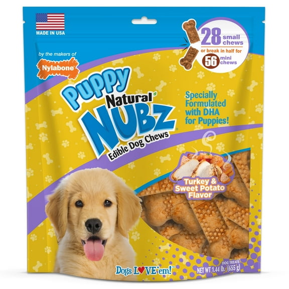 Nylabone Natural Nubz Puppy Chew Treats, Turkey & Sweet Potato Flavor Small/Regular - Up to 30 Ibs. (28 Count)