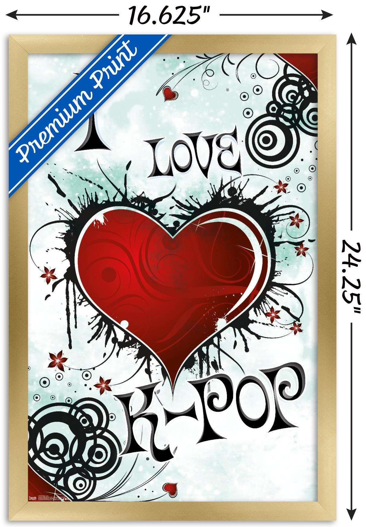 I Love K-POP Wall Poster, 14.725" x 22.375", Framed