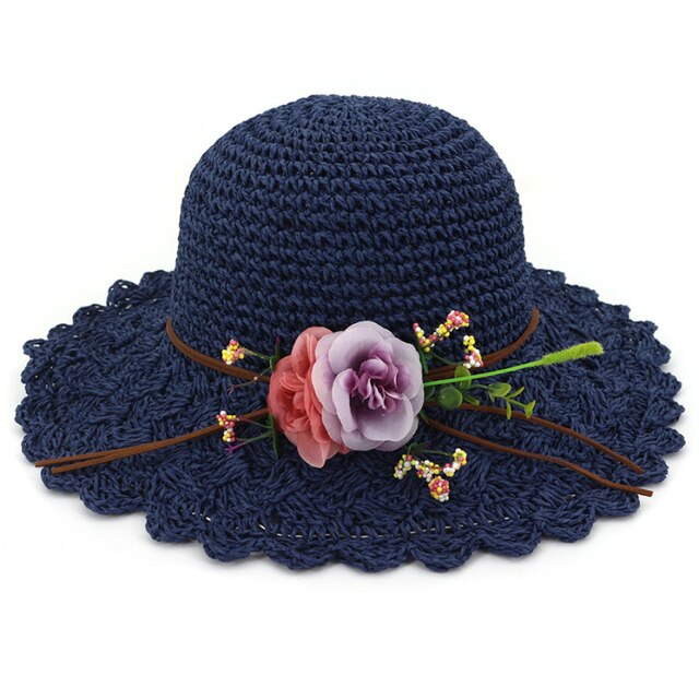 CoCopeaunt HT3628 Handmade Flowers Crochet Straw Hat New Wide Brim Sun