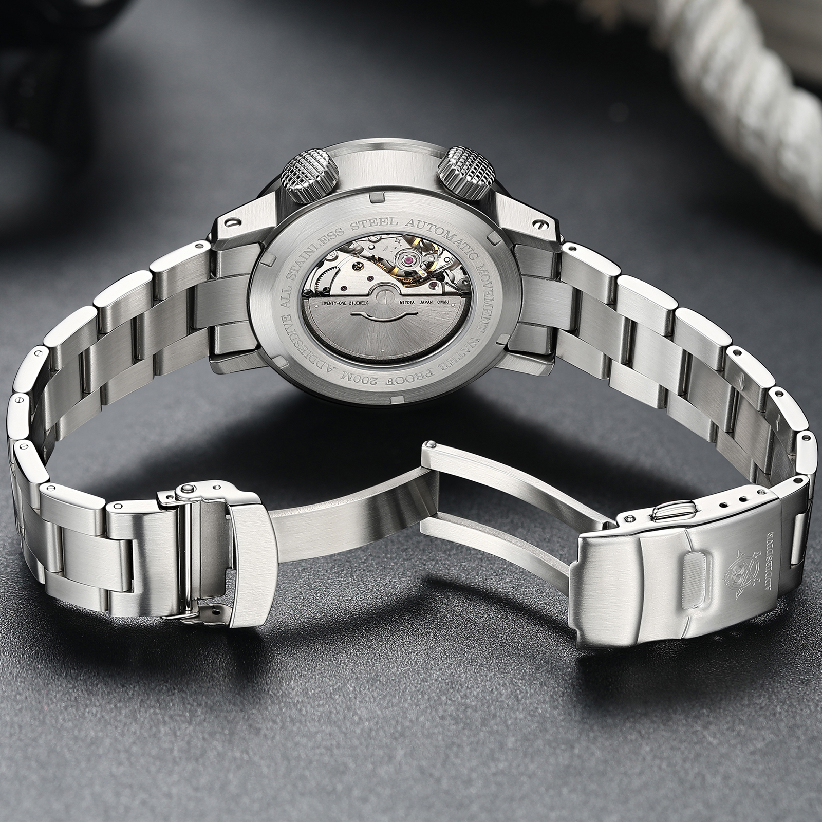 ADDIESDIVE Men's Automatic Watch with Exhibition Case Back Dive Watch 200M Sapphire Crystal Stainless Steel Luminous Date Watch for Men