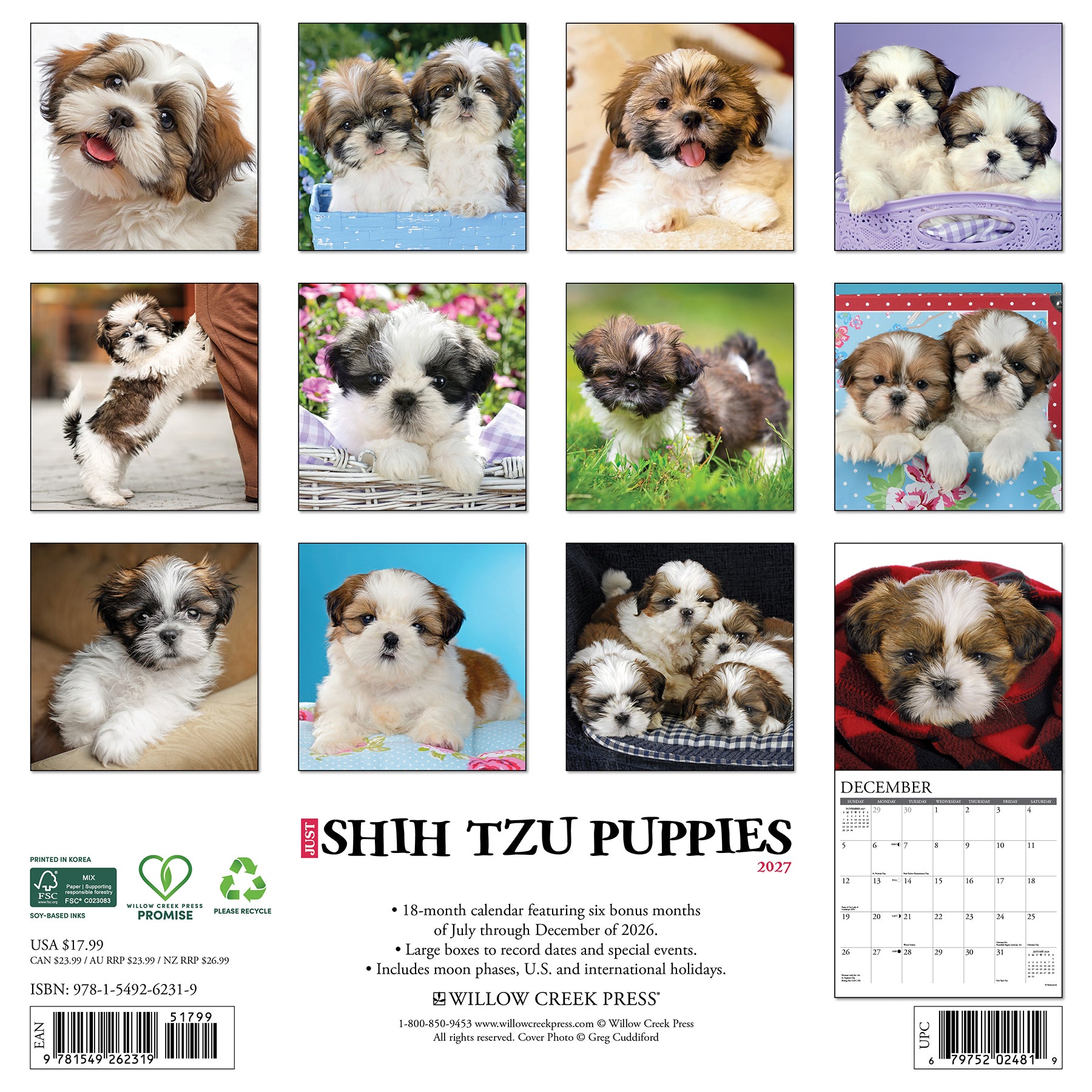 Willow Creek Press, Shih Tzu Puppies 2027 Wall Calendar