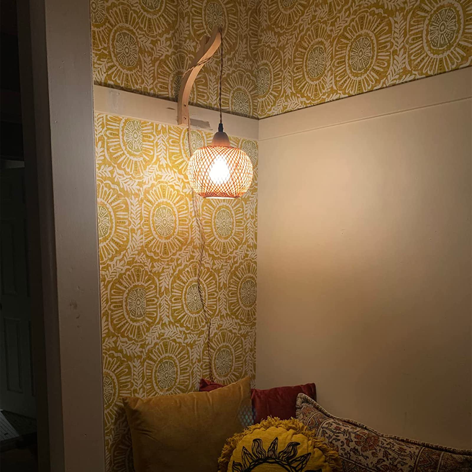 Frideko Home Plug in Wall Sconces Set of 2, Boho Rattan Wall Lights, Farmhouse Wall Light Fixtures with 9.84FT On/Off Switch Cord for Bedroom Living Room