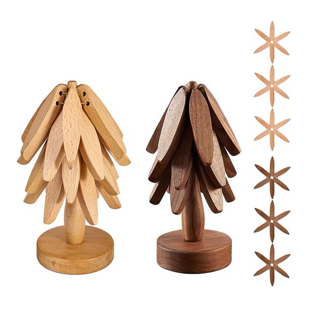 SGACAI Posavasos de madera con forma de árbol, salvamanteles de madera para platos calientes, forma decorativa de árbol de Navidad