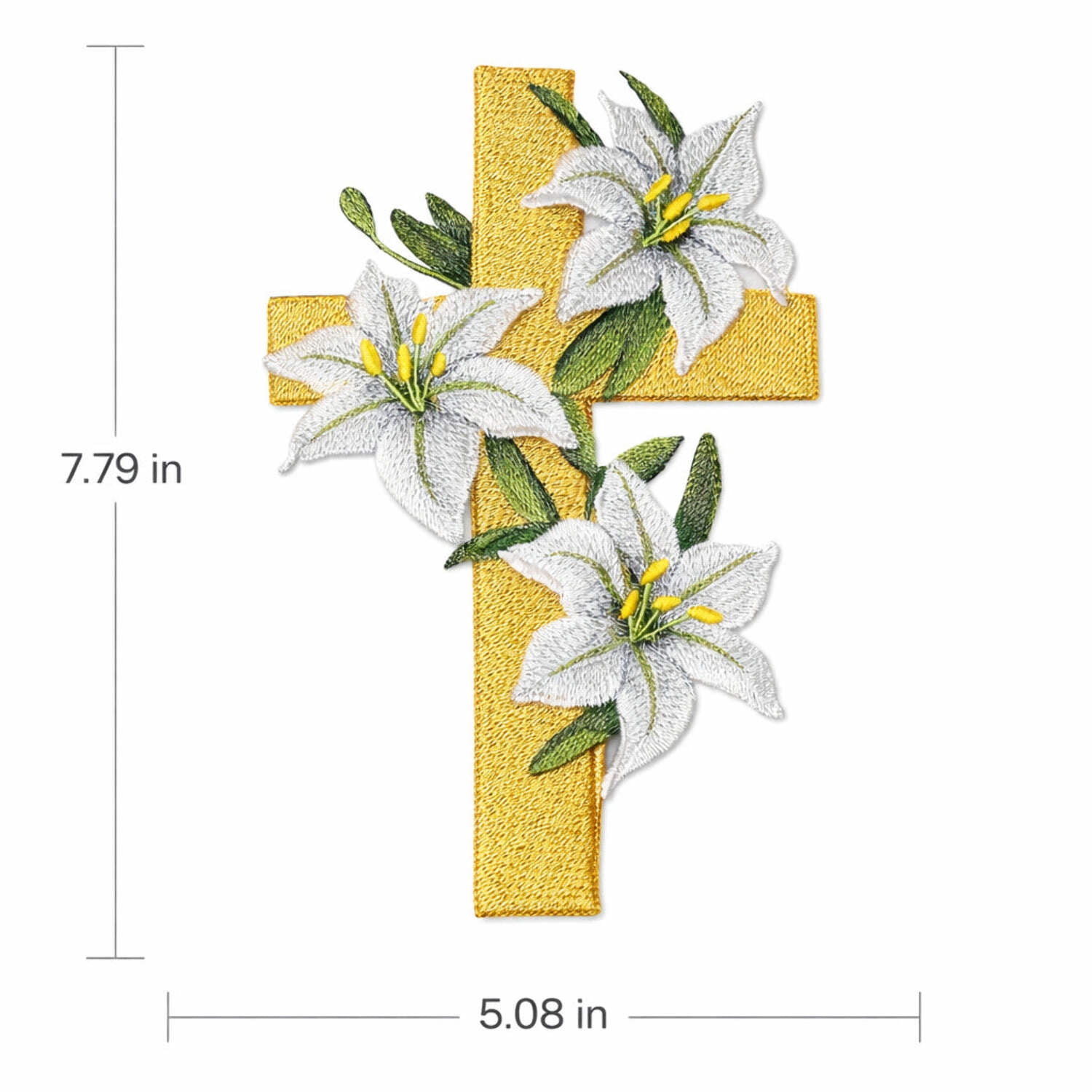 Beyond Vision Custom Elegant Lilies and Cross Embroidered Iron on/Sew Patch [ 5 "(w) x 7.79"(h) ]