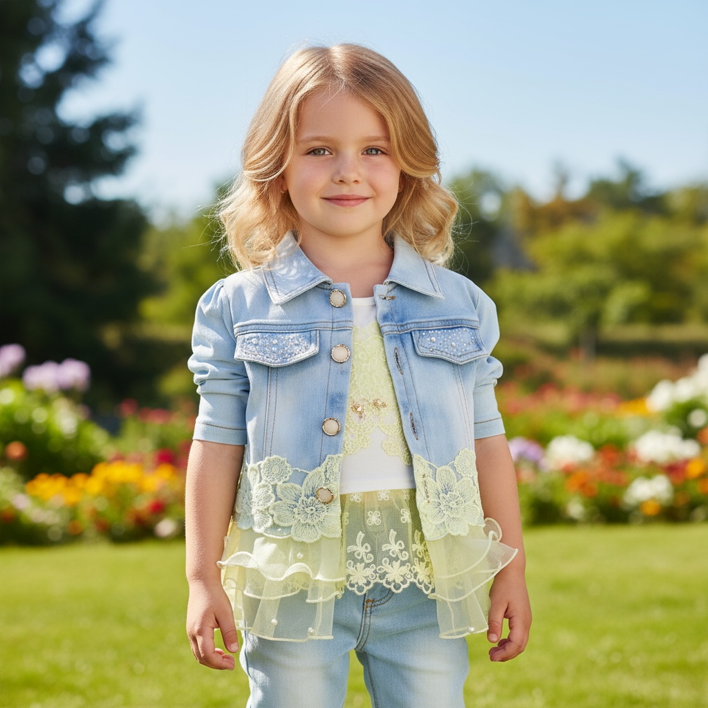 Baby Girls Denim Clothing Sets 3 Pieces Sets T Shirt Denim Jacket and Jeans,Yellow,2-3Years