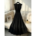 thumbnail image 2 of Black Satin V-Neck Sleeveless Twist Waist Draped Maxi Dress Formal Gown Elegant Womens Evening Dress, 2 of 4