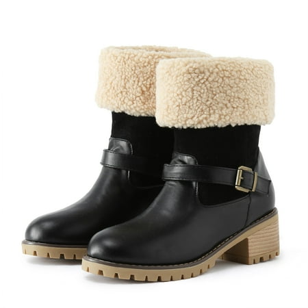 

Akiihool Work Boots for Women Winter Women s Fashion Platform Boots Lace Up Mid Calf Low Heeled Short Booties (Black 9)