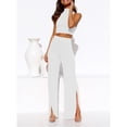 thumbnail image 3 of Jesscasday Womens 2 pieces Outfits Set Casual Sweatsuits Streetwear Ribbed Knitted Wide Leg Pants and Cropped Tops, 3 of 20