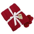 thumbnail image 2 of Luxe Faux Fur Cable Knit Reversible Pom Pom Cozy Throw Blanket - 50" x 60" (Red), 2 of 4