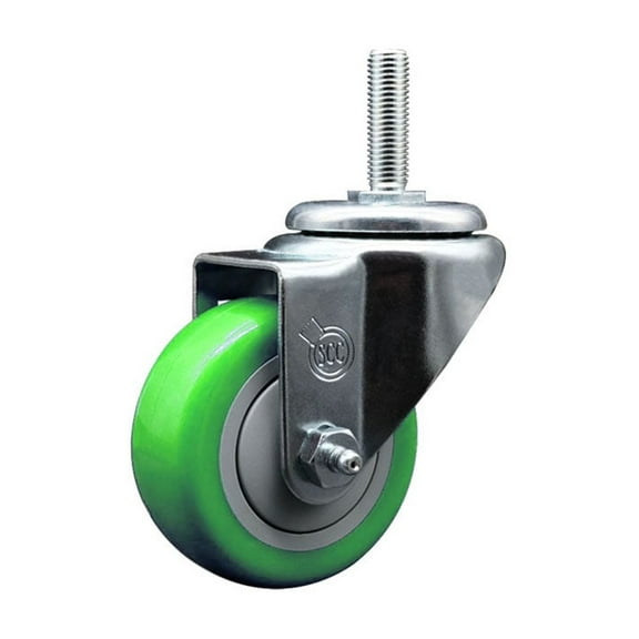 3 Inch Green Poly Wheel Swivel 3/4 Inch Threaded Stem Caster Service Caster