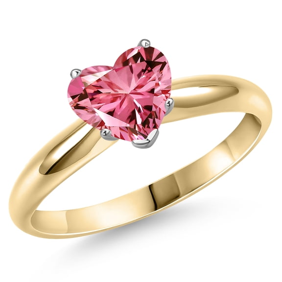 Gem Stone King 14K Two Tone Gold Pink Zirconia Solitaire Engagement Ring for Women | 0.50 Cttw | Heart Shape 8MM | Gemstone Birthstone | Size 6