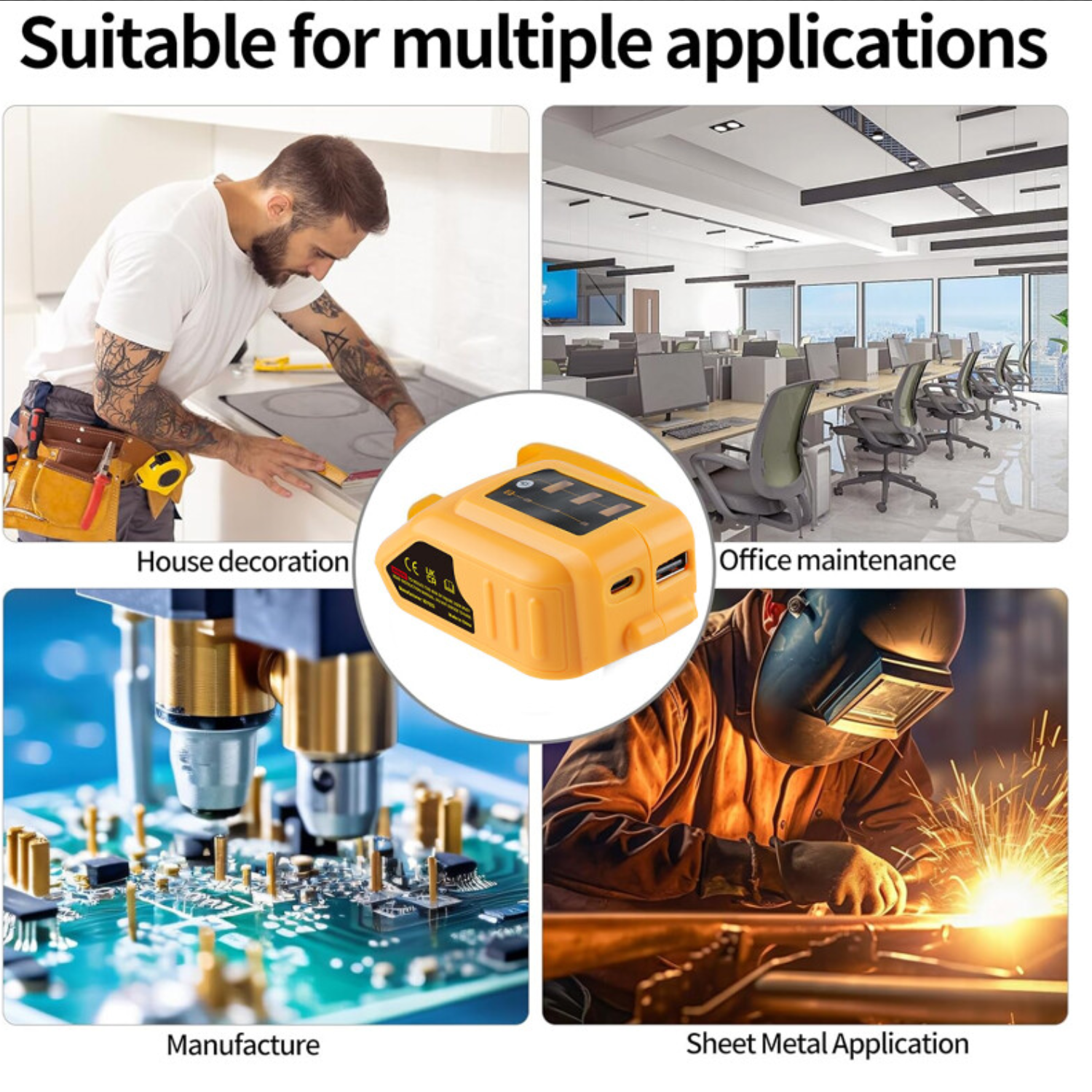 USB Charger Adapter for Dewalt 20V Li-ion Battery with USB Output & Type-C Fast Charging Interface(Adapter Only)