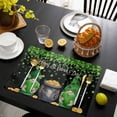 thumbnail image 3 of St. Patrick's Day Placemats Set of 4, Spring Lucky Shamrocks Green Gnomes Black Placemats for Dining Table, Place Mats for Kitchen Tabletop, Waterproof Wipeable Dining Table Mats Set, 3 of 9