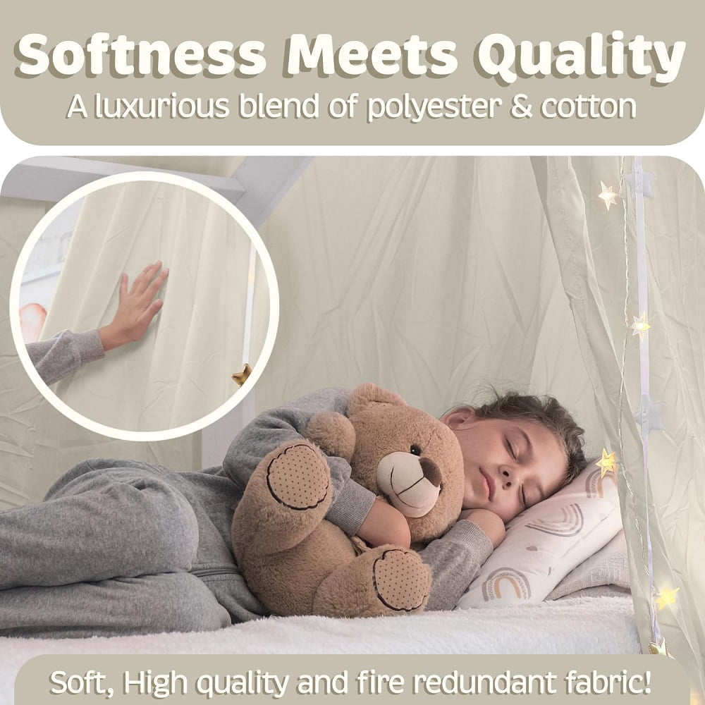 Bollepo Child LED Light Princess Bed Canopy for Girls Room Canopy for Single, Twin, Full, Queen Gray