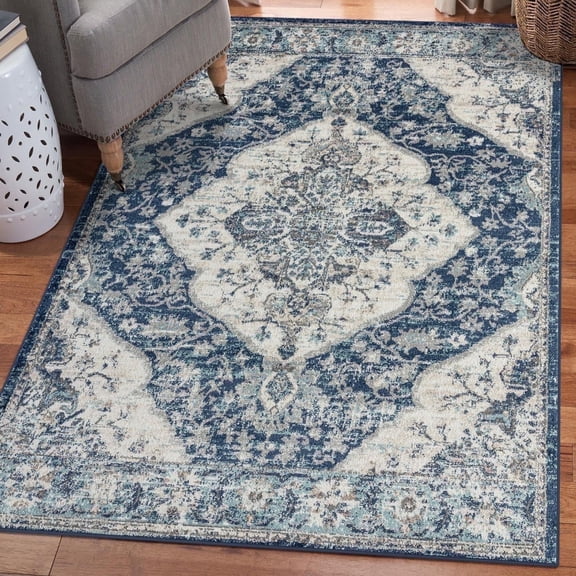 Luxe Weavers Vintage Oriental Blue 8x10 Area Rug Carpet for Living Room, Jute Backed