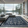 thumbnail image 2 of ODIKA 6'x9' Washable Area Rug Blue Cream Ornate Medallion Design Elegant Scrollwork with Intricate Borders for Family Room, Living Room, Master Bedroom, Non-Slip, Easy Care, 2 of 7