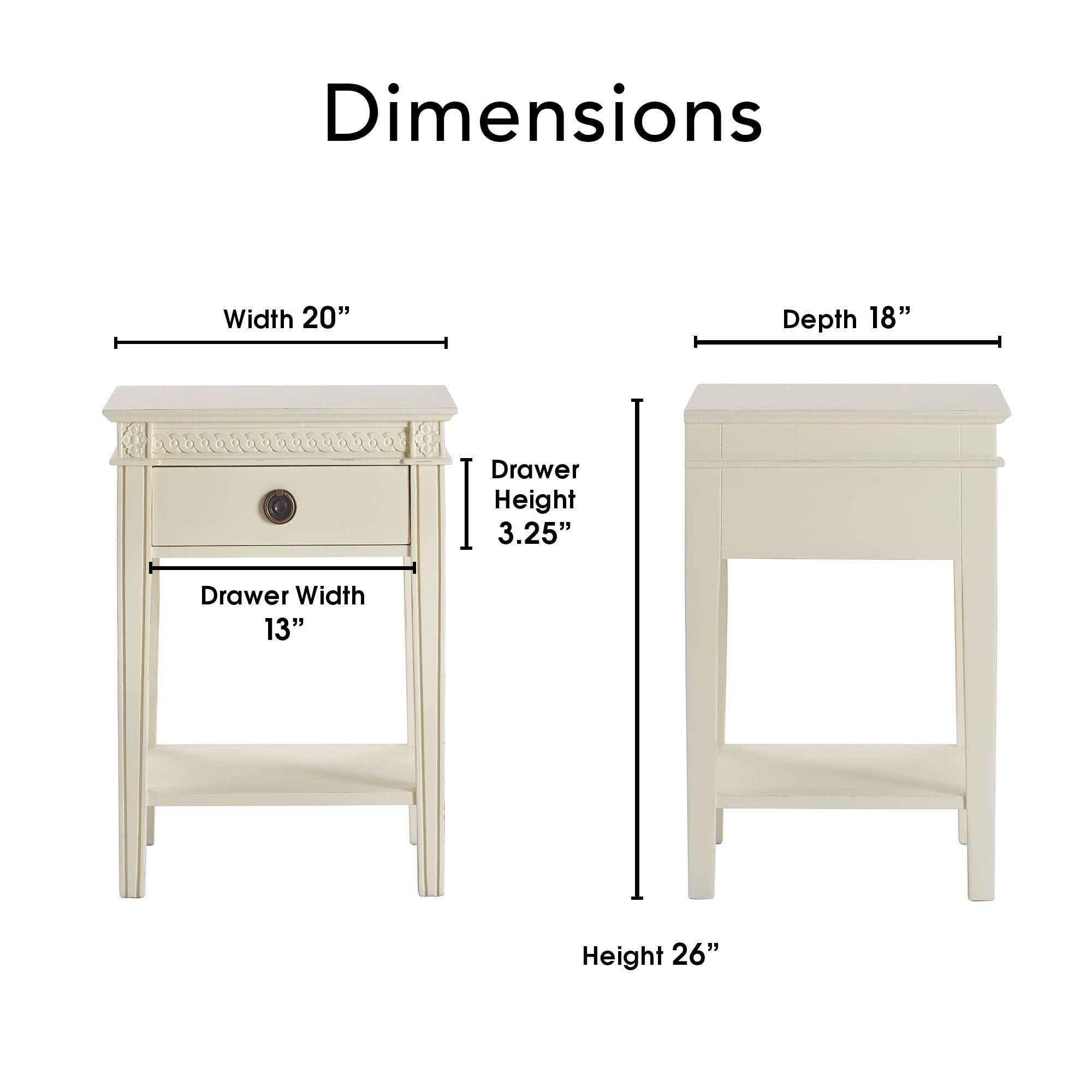 Finch Westport Modern Bedside Accent End Table with Storage, Vintage Cream