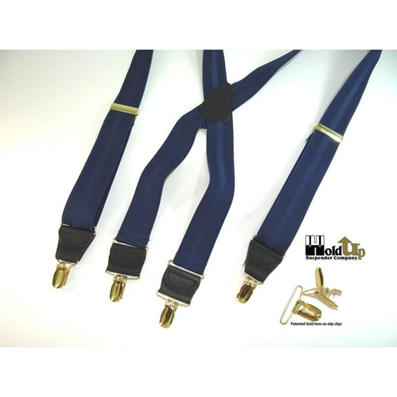 Hold-Ups Blue Stripe Jacquard 1 1/2" X-back style and Patented No-slip Gold Clips