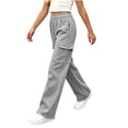 thumbnail image 7 of Xdegoge Tween Girls Wide Leg Cargo Sweatpants High Waisted Baggy Lounge Pants with Pockets Elastic Waist Y2K Casual Streetwear Workout Trousers, 7 of 7